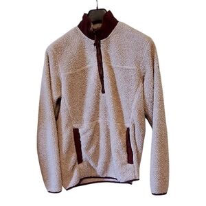 Eddie Bauer Cream and Brown Zip-Up Fleece